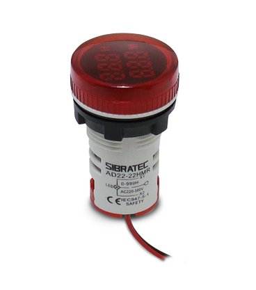 12384 - HORÍMETRO DIGITAL 22MM AD22-22HMR VERMELHO DE 0-999H - ALIMENTAÇÃO 220VCA