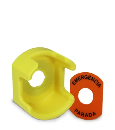 13469 - PROTEÇÃO P/ BOTAO DE EMERG 40MM AM PLAST PARCIAL 22MM + PLACA EMERG SIBR