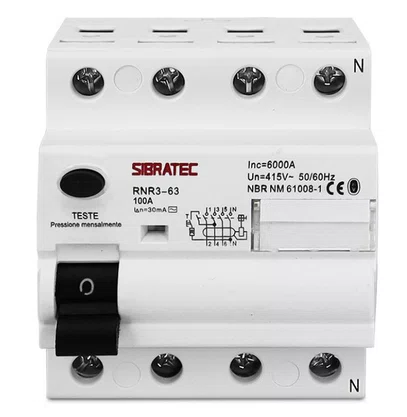 13842 - INTERRUPTOR DIFERENCIAL DR TETRAPOLAR DE 100A COM 30MA CLASSE AC