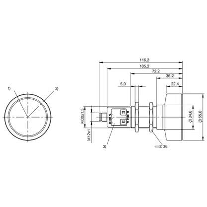223103 - SENS ULT M30 X 116 PNP REV ANALG 0-10V/4-20MA 600~8000 INOX FC CON M12 5P IP67