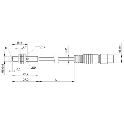 235771 - SENS IND M5 X 27 PNP NA 1,5 AÇO FC CON M8 5K