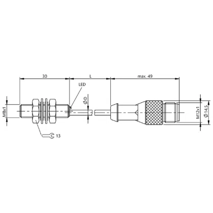 247287 - SENS IND M8 X 42 PNP NA 1,2 LT FC CB0,3+CON M12 1,5K
