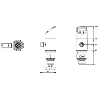 266110 - SENS PRS 34 X 116 1/2 PNP/NPN ANALG 4~20/0~10V 10BAR IO-LINK CON M12 4P BSP00Z6