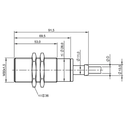 274567 - SENS IND M30 X 92 PNP REV 10  LT FC CB SIL 5M 0,3K