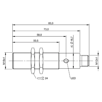 290672 - SENS IND M18 X 83 PNP NA 8 LT FC CON M12 1K BES0496