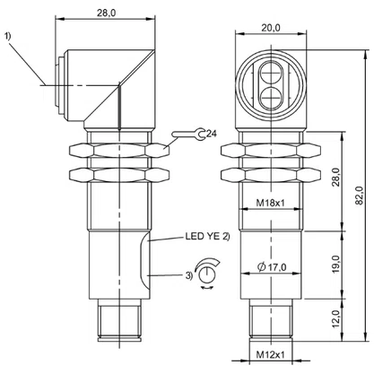 554274 - SENS OPT DIF 20 X 82 X 28 PNP REV 40~100 LT CON M12 4P