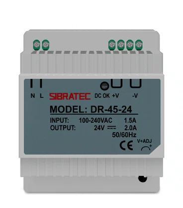 7867 - FONTE CHAVEADA PARA TRILHO DIN - ENTRADA 110/220VCA E SAÍDA 24VCC DE 45W 2A - DR-45-24V
