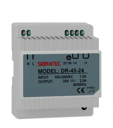 7867 - FONTE CHAVEADA PARA TRILHO DIN - ENTRADA 110/220VCA E SAÍDA 24VCC DE 45W 2A - DR-45-24V