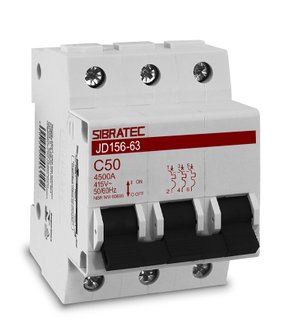 10319 - DISJUNTOR DIN TRIFÁSICO DE 50A. CURVA C - 4,5KA - JD156-63-3P-C50