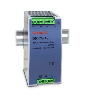 12502 - FONTE CHAVEADA PARA TRILHO DIN - ENTRADA 110/220VCA E SAÍDA 12VCC DE 75W 6,25A - DR-75-12V