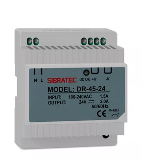 7867 - FONTE CHAVEADA PARA TRILHO DIN - ENTRADA 110/220VCA E SAÍDA 24VCC DE 45W 2A - DR-45-24V