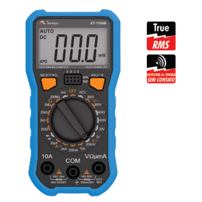 Multímetro Digital Data Hold Tensão AC/DC Corrente AC/DC Função NCV Detecta Tensão Sem Contato Teste hFE Minipa ET-1110B