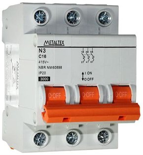 N33C16 - DISJUNTOR MINI N3 3 POLOS 16A CURVA C